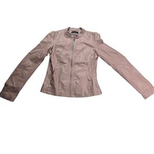 Express Faux Leather Moto Jacket Womens XS Mauve Good Ribbed Cafe Racer Zip